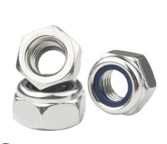 M3-M20 Hex Head Nuts Nylon Lock สีฟ้าสีขาวสังกะสีเหล็กกล้าคาร์บอนต่ำ Din 985 Fasteners อุตสาหกรรม