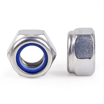 M3-M20 Hex Head Nuts Nylon Lock สีฟ้าสีขาวสังกะสีเหล็กกล้าคาร์บอนต่ำ Din 985 Fasteners อุตสาหกรรม